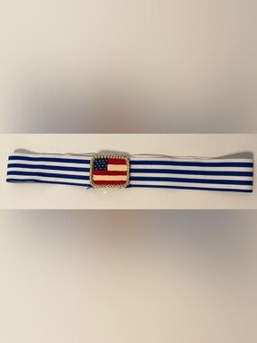 Vintage 70s 80s American Flag Elastic Stretch Belt Gold Rope Buckle Retro
